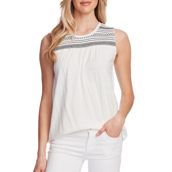 Vince Camuto Tops - Vince Camuto Sleeveless Smocked Embroidered Top